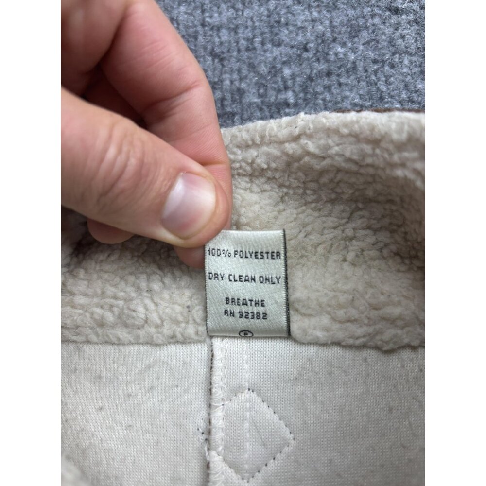 VNTG PrAna Jacket Womens Large Brown Faux Suede Sherpa Fleece Lined Zip Pockets - Picture 8 of 9
